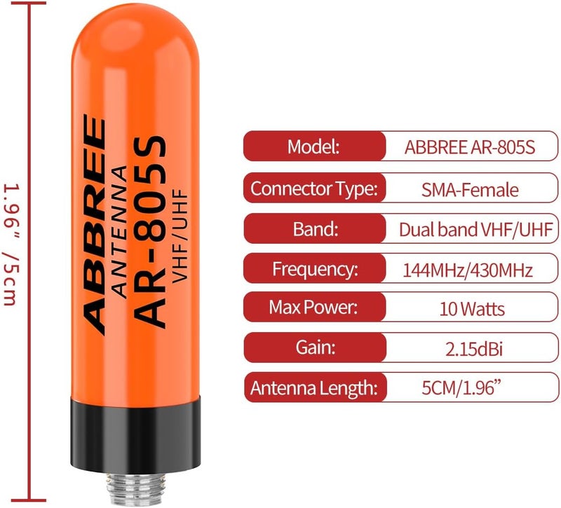 ABBREE Ham Radio Antenna Dual Band VHF/UHF 144/430Mhz 1.96inch Mini Short AR-805S SMA- Female Long Range Stubby Antenna for Baofeng UV-5R Mini 5RM BF-F8HP PRO,K5 Plus,DM32,UV32,AR-152,2Pack - Image 5